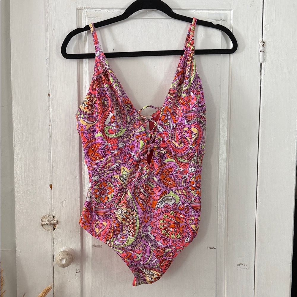 Jessica Simpson Pink Paisley Lace-Up One-Piece Swimsuit